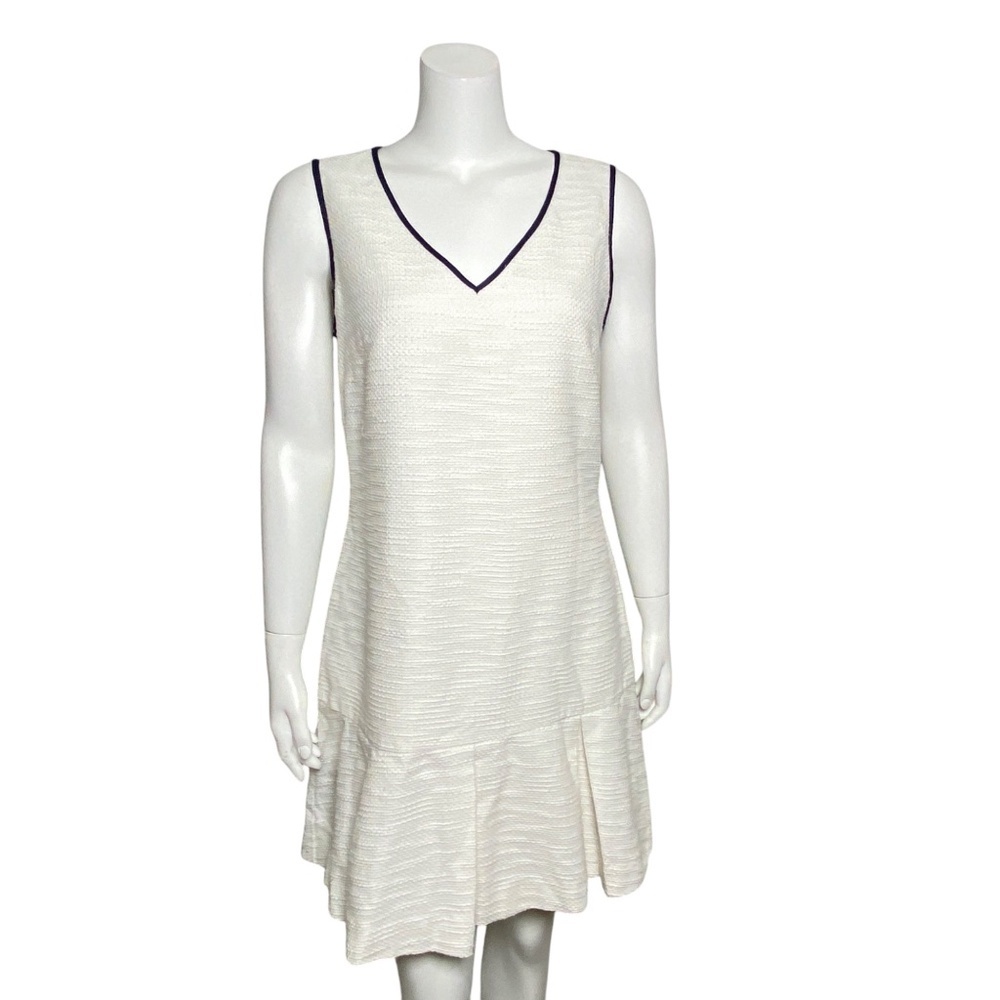 Sail to Sable Dress Womens Size 10 Sleeveless Pleated Hem V Neck White Nautical